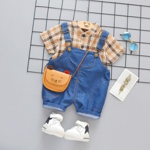 Kids Baby Boy Plaid Shirt + Jeans 2Pcs Summer Clothing Set Short Sleeve Cotton Suit Children Clothing Boys Outfit 1 2 3 Years