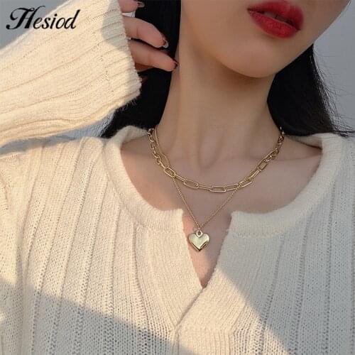 Hesiod New Multilayer Pendant Necklace Gold Plated Heart Fashion Party Charm Jewelry Accessories For Women