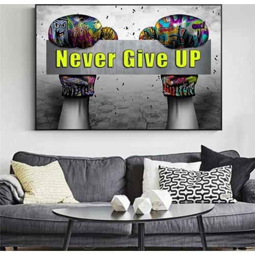 Graffiti Art Inspirational Quotes Never Give Up Canvas Painting Cuadros Posters and Prints Wall Art for Living Room Home Decor