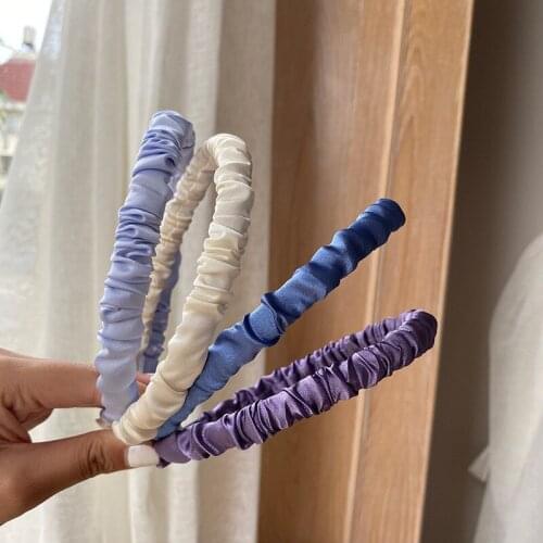 South Korea imported retro small fresh pure color cream silk thin edge fold online celebrity hairband Joker simple satin hairpin