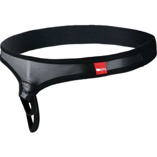 PU Leather + Mesh Patchwork Mens Thongs And G Strings Penis Testis Rings Men Erotic Bedtime Cock Underpant Gay Underwear