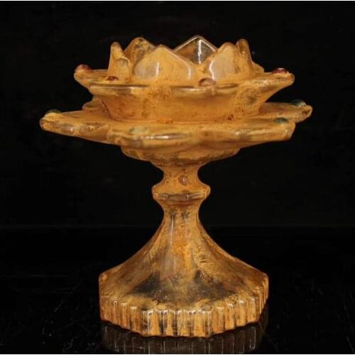 Exquisite Chinese old-style coloured glaze inlaid with gemstone lotus Buddhist relic lamp