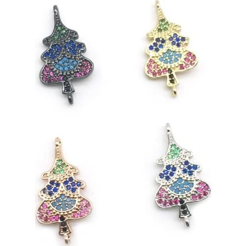 Exquisite Micro Pave Colorful Cubic Zirconia Christmas Tree Charm Connector For DIY Women Men Bracelet Necklace Christmas Gift