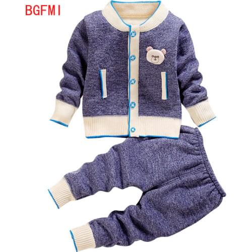 Baby Boy Spring Autumn Winter Keep warm Coat suit Toddler girl With velvet/without velvet Cardigan knitted top + pants 2-pcs set
