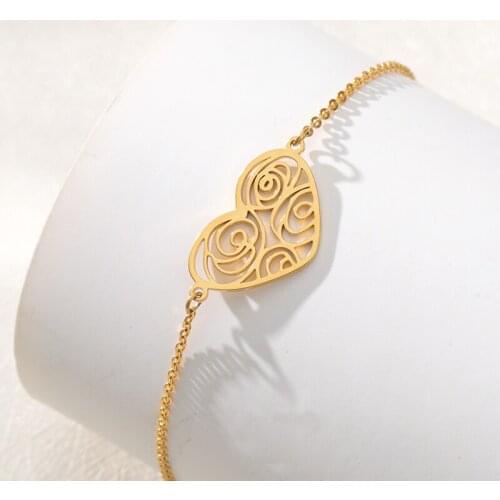 Creative Hollow Heart Bracelets Stainless Steel Fashion Lover Bangle Design Gold Color Fashion Womens Jewelry Birthday Gift