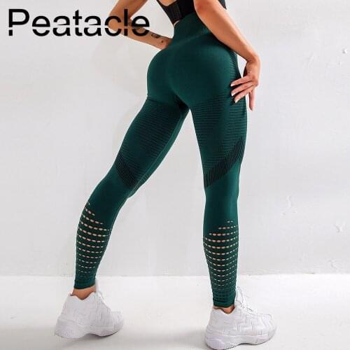 Peatacle Leggings Push Up Fitness Seamless Yoga Sports Trousers Ladies Tights High Waisted Tummy Control Pants for Women Black
