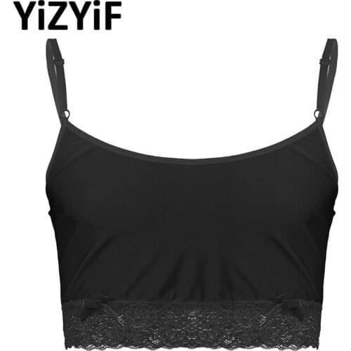 Men Sexy Tank Tops Silky Lingerie Nightwear Deep U Neck Lace Hemline Camisole Vest Crop Tops Sleepwear Erotic Mens Colthes