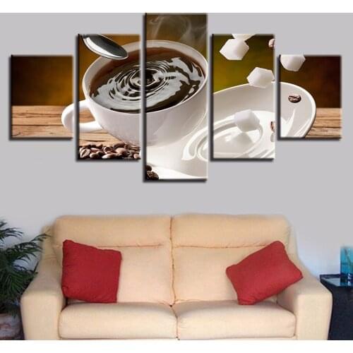 Modular Canvas HD Prints Posters Home Decor Wall Art Pictures 5 Pieces Coffee with Sugar Art Paintings No Frame