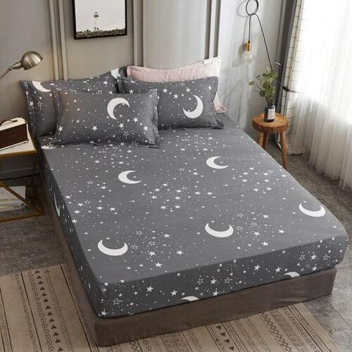 Moon Star 1pcs 100% Cotton Printing Bed Mattress Set with Four Corners and Elastic Band Sheets Hot Sale (Pillowcases Need Order)