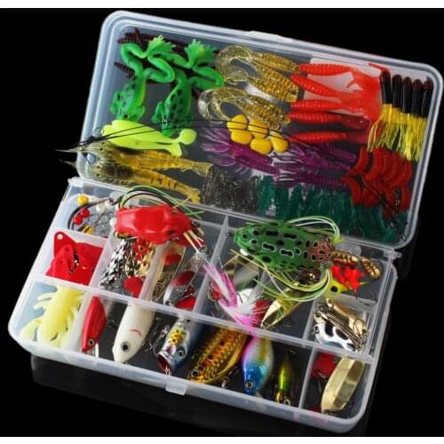 131pcs/lot Fishing Lures Kit Mixed Hard Lures Soft Baits Minnow Crank Popper VIB Sequins Wobbler Frog Lure with Box
