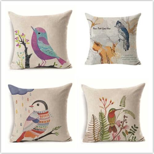 18'' Brid Cotton Linen Pillow Cushion Case Home Decor Cover Pattern