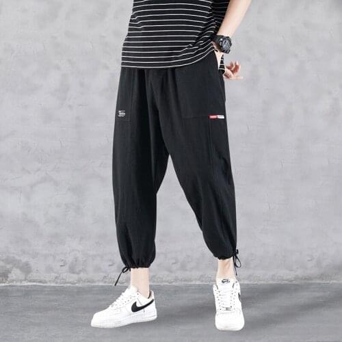 New 8-Point Pants MenS Summer Thin Loose Korean Fashion Casual Sports Pants Boys' Student Drawstring Corset Overalls Trousers