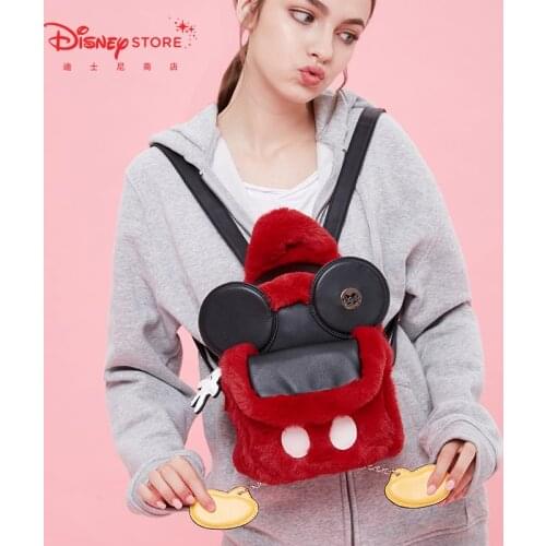 Original Disney Fashion Fluffy Mickey Plush Backpack Female Backpack New Product Cute Plush Bag
