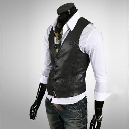 PU Coat New Arrival Men Fashion Vest Single Breasted Design Mens Sleeveless Vests Dress Slim Fit Outwear Hot Vests J125