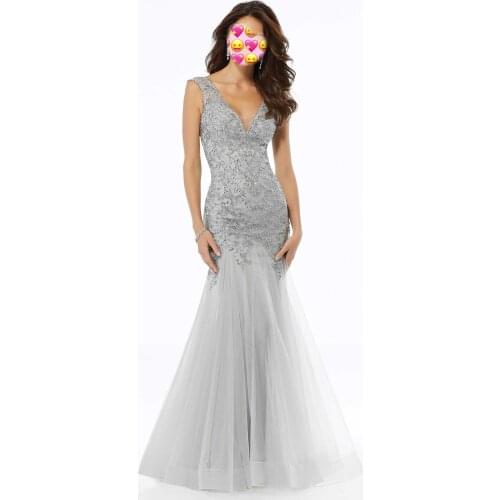 Mermaid Mother Of The Bride Dresses Beaded Net Over Allover Lace Deep V Neck Long Formal Evening Gown