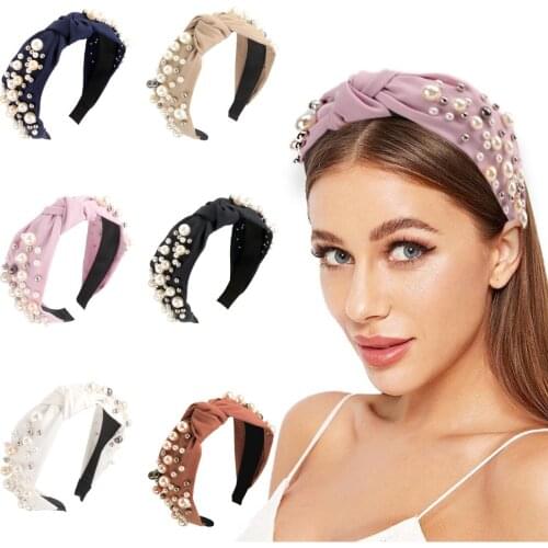 Sweet Pearls Women Girls 2021 Fashion Headband Hairband Wide Side Hair Band Women Headwear Center Knot Hair Accessories