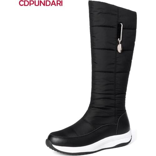 Genuine Leather Patchwork Waterproof Cloth Flat Platform Snow Boots Women Winter Calf Boots Shoes Botas De Invierno Para Mujer