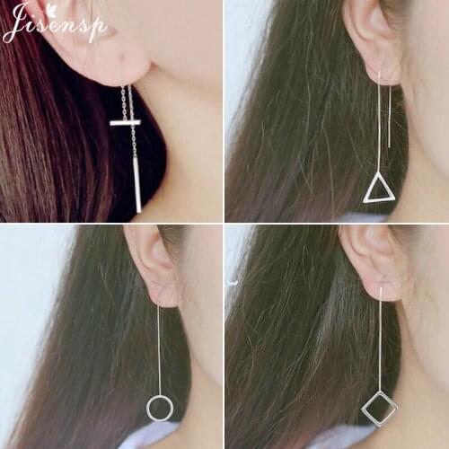 Jisensp Korean Long Chain Hanging Drop Earrings Fashion Tassel Long Earings Geometric Round Bar Triangle Earing Wholesale bijoux