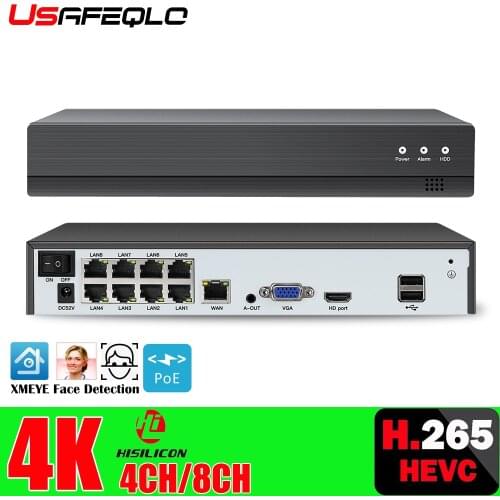 Face detection H.265 8ch*4K 4ch/8ch PoE Network Video Recorder Surveillance PoE NVR 4/8Channel For HD 8MP 5MP IP Camera ONVIF