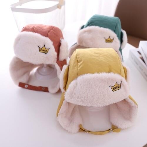 Doitbest 2 to 5 years old Boys girls Beanies bomber hat Embroidered crown Winter baby Child knit hat kids girls Earflap Caps