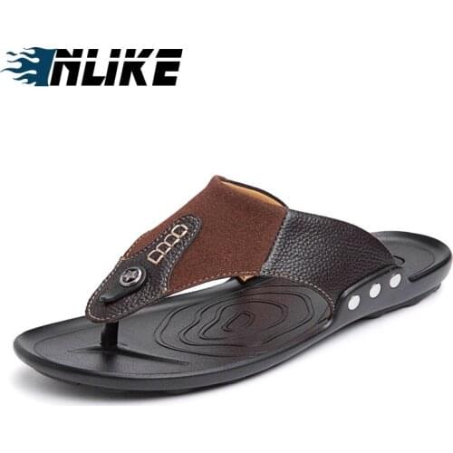 Men Flip Flops High Quality Beach Sandals Non-slip Male Slippers Genuine Leather