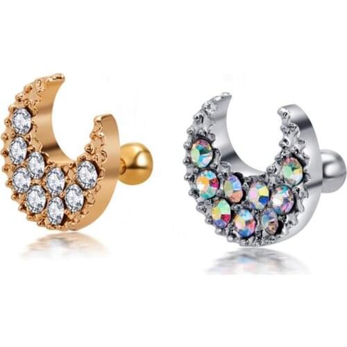 1 Piece 16G 1.2mm Stainless Steel Crystal Moon Tragus Helix Ear Stud Barbell Piercing Barbell Jewelry For Women