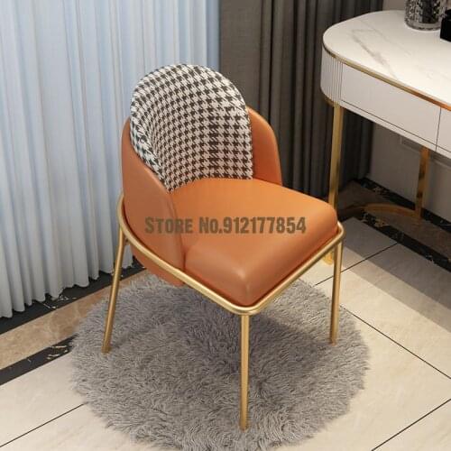 Nordic houndstooth makeup chair net red ins chair bedroom backrest leather chair manicure sofa chair modern dining table and cha