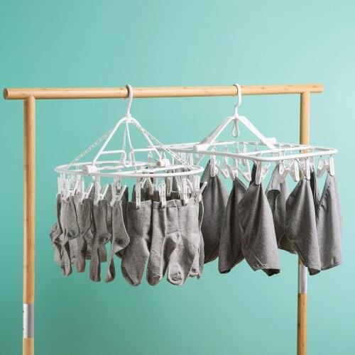 32/18/16 Clips Folding Drying Rack For Baby Clothes Plastic Windproof Rotating Socks Underwear Clothes Hanging Rack