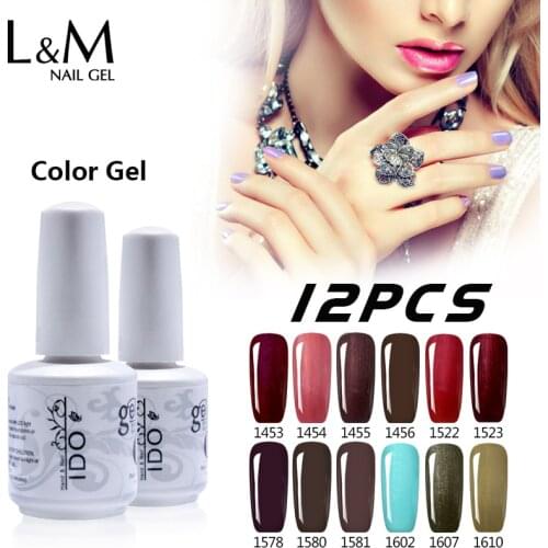 Brand New IDO Gelpolish Lot 12 Pcs Set Kit Uv Gel Soak Off Nail Polish Art Color Vernis Nails UV Matte Top Base Coat Primer