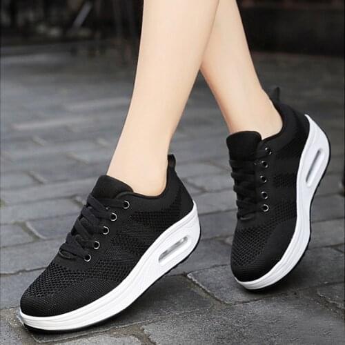 Air Cushion Women Running Shoes Breathable Outdoor Sneakers Casual Lady Knitting Walking Footwear Heighten Sport Fitness Jogging