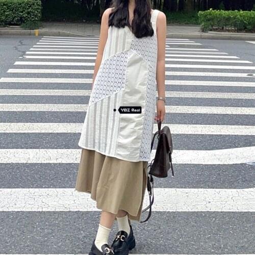 Hook Flower Hollow Lace Loose Dress Sets Sleeve Tops Khaki Skirt Two Piece Matching Outfit 2021 Summer Japanese Fashion Clothes