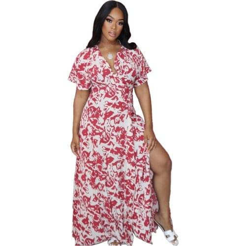Women Floral Dress Korean Style Elegant Midi Dress Summer Office Lady V Neck Printed Pencil Dress 2021 Wholesale Clothing