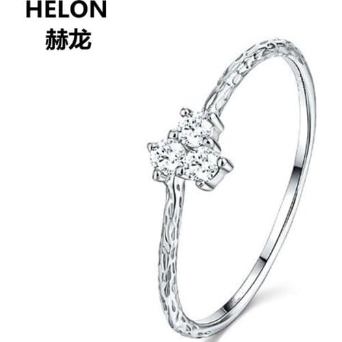 Solid 14k Whie God Women Vintage Ring Three Stone Cubic Zirconia CZ Engagement Wedding Ring
