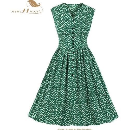 SISHION Floral Print Dress woman 2021 summer High Waist Thin Green Red Yellow Vintage Dress Mujer Falads SP1112