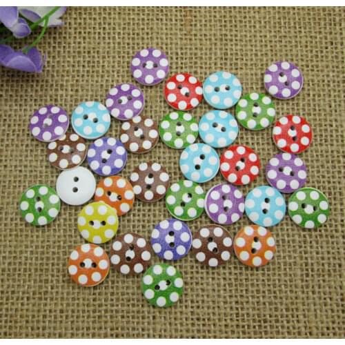 100pcs 15mm Mixed Nature Round Cute Dot Cat Pattern Wooden Buttons For Clothes Crafts Sewing Scrapbooking DIY Accessories