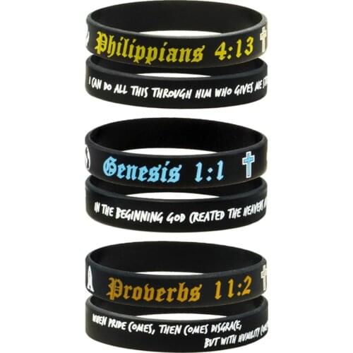 300pcs Bible Verses Quotes Philippians Genesis Probers Silicone Bracelets Rubber Wristbands Free Shipping by DHL
