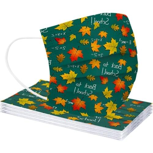 50pc 50pcs Cosplay Disposable Mask Kids Leaf Printed 3ply Filters Ear Loop Children Mouth Masks Halloween Costume Mascarillas