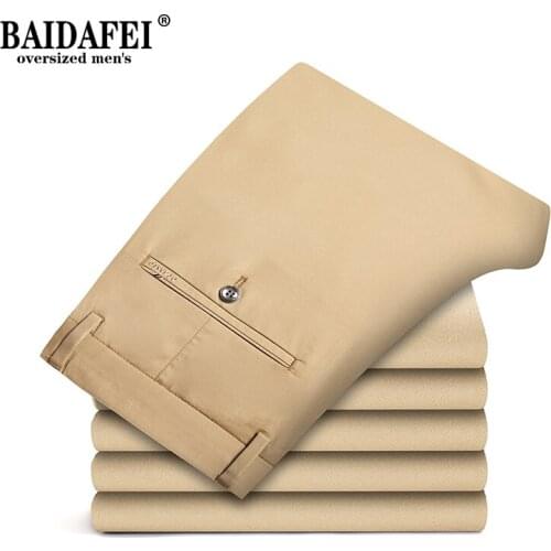 BAIDAFEI Mens Premium No Iron Khaki Slim Fit Flat Front Casual Pant 2021 Summer New Men Smart Casual Pants