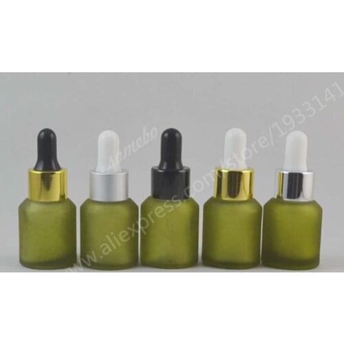 Free Shipping 200pcs 15ML Tender green Glass Bottle With Dropper Cosmetic Essence Emulsion Bottle 15ml Frosted Glass bottle