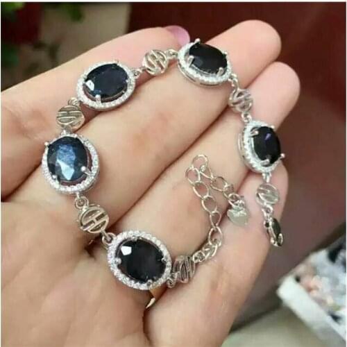Natural sapphire chain bracelet Free shipping Natural original blue sapphire 925 sterling silver 7mm 5pcs