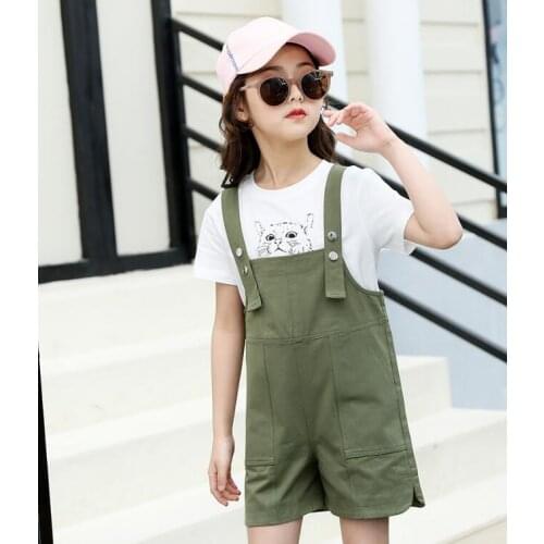 Big Girls Strap Dress Sets Children Cotton T-shirt + Print Romper Kids Jumpsuit Dress School Students Outfits 6 8 10 12 14 Years