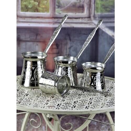 Pistachio Engraved Nickel Cast-Handle Copper Coffee Pot Set (1271)