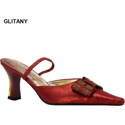 Italian womens laces rhinestones African shoes Nigerian womens wedding shoes Baotou shoes large size womens shoes