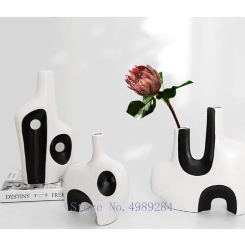 Ceramic Vase Black and White Geometric Abstraction Flower Arrangement Accessories Modern Home Decoration Handicraft Flower Vase