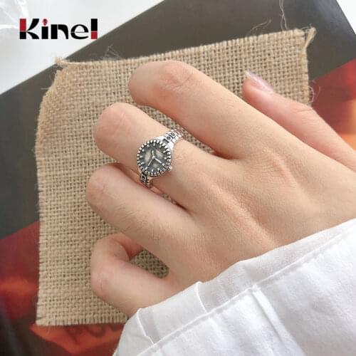 Kinel 2020 New Sterling Silver 925 Retro Old Watch Finger Rings for Women Punk Hip Hop Open Ring Silver Jewelry