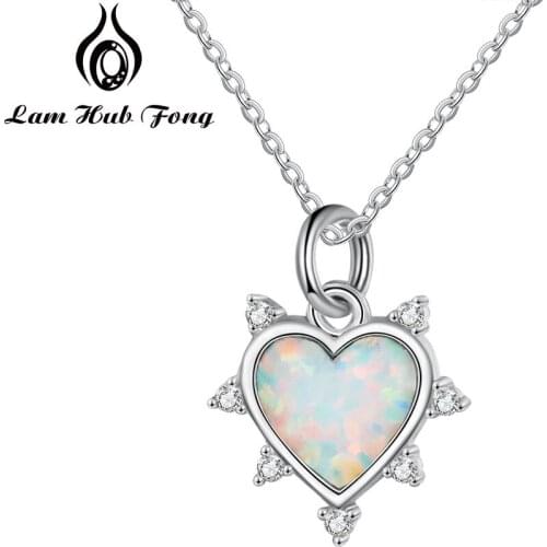 925 Sterling Silver Opal Necklaces for Women Love Heart Silver Pendant Necklace with Zircon Jewelry (Lam Hub Fong)