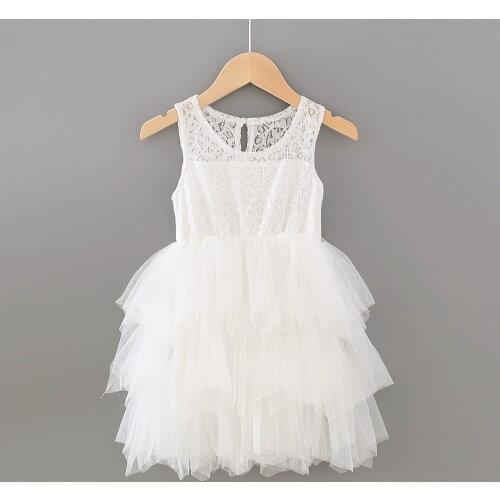 Lace Kids Clothes 2021 New Girls Dress Children Baby Mesh Patcwhork Dress White Sleeveless Toddler Dress Casual