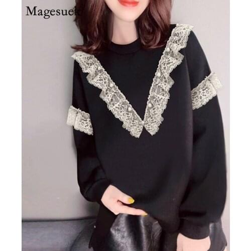 Lace Vintage Sweatshirt Women New Autumn Winter Plus Size Crewneck Sweatshirt Jacket Loose Streetwear Pullover Sweatshirts 12468