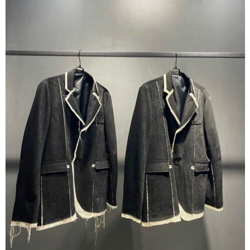 Owen Seak Men Jacket Coat Gothic Style Womens Clothing Autumn Spring Japan Patchwork Suit High Street Oversized Black Outwear