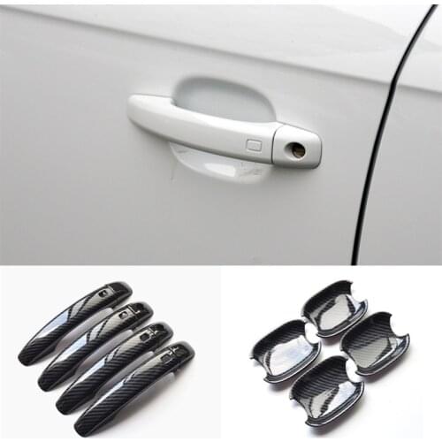 Car Exterior Door Handle Frame Cover Trim ABS For Audi A4 B8 Q3 Q5 Carbon Fiber Color Door Bowl Sequins Decoration Decals